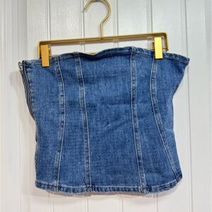 Denim Strapless Corset Tube Top - Blue
